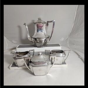 VTG Wilcox Silver Plate Co. Teapot With 3 Other Pieces 1962n Series Cream Sugar